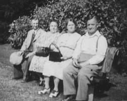 Jos b-184, Edward &amp; harriet Pcikup, Millice Dawson (nee Pickup) on a bench